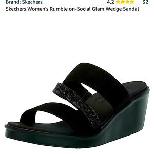 Skechers Women’s Rumble ON-Social Glam Wedge Sandal Sz 8.0 Black